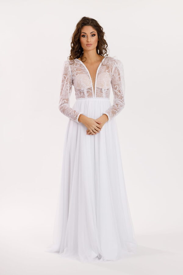 Suknia ślubna SUSAN z rękawem bufka szyta na miarę