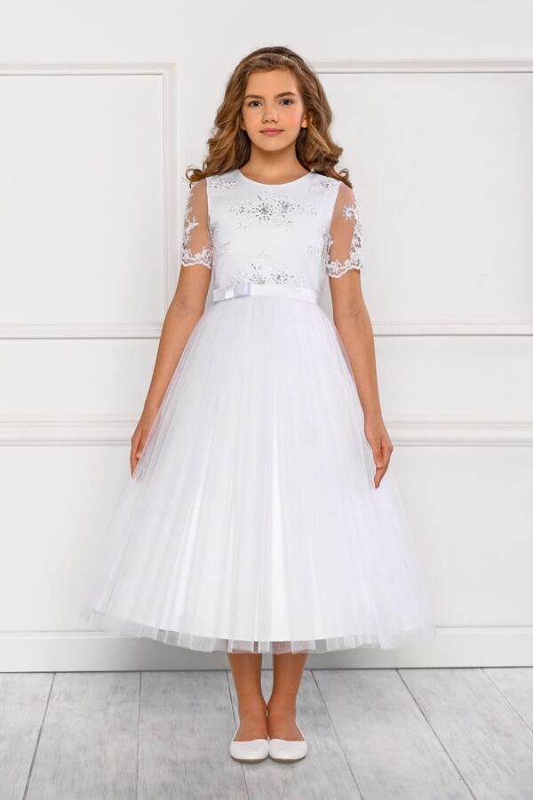Sukienka balowa komunijna z koronkowym rękawkiem SK-22